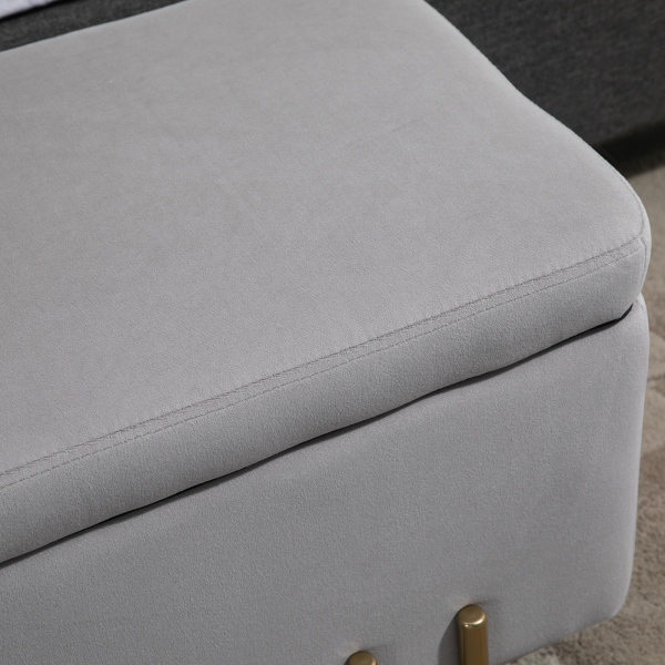 HOMCOM Banco Pé de Cama para Dormitório 70L em Veludo Pés de Metal para Entrada Sala de Estar 100x40x42 cm Cinza Claro - Image 8