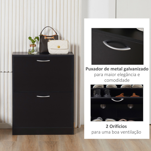 HOMCOM Sapateira de Madeira com 2 Compartimentos para Entrada Corredor Dormitório Sala de Estar 60x24x80 cm Preto - Image 6