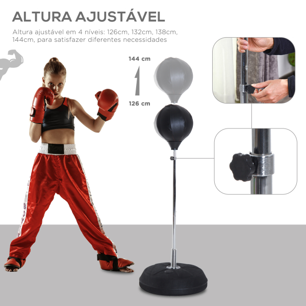 HOMCOM Saco de Boxe de Pé Punching Ball com Altura Ajustável em 4 Níveis 126-144 cm Base Preenchível e Luvas de Boxe para Adultos e Adolescentes Preto - Image 4
