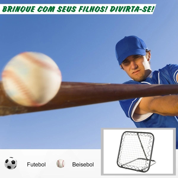HOMCOM Rede de Rebote Dobrável com Ângulo Ajustável de 5 Níveis para Treinamento de Futebol Tenis Beisebol Desportes 84x78x65-78cm Preto - Image 7
