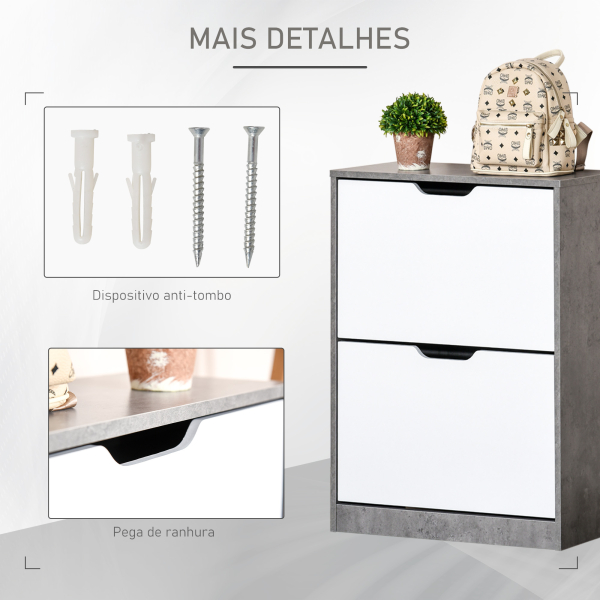 HOMCOM Sapateira Moderna com 2 Prateleiras Abatíveis para 8 Pares de Sapatos Sapateira Estreita 62,5x26x81 cm Cinza - Image 5