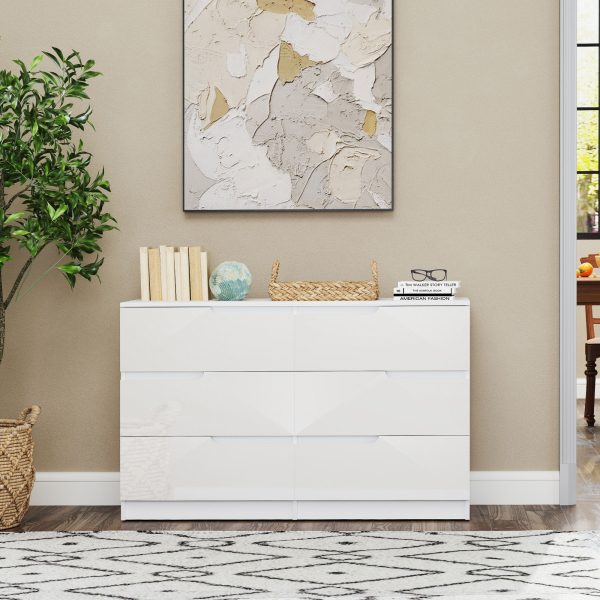HOMCOM Cómoda com 6 Gavetas Cómoda de Dormitório Moderna com Sistema Anti-Tombo 120x40x75 cm Branco - Image 7