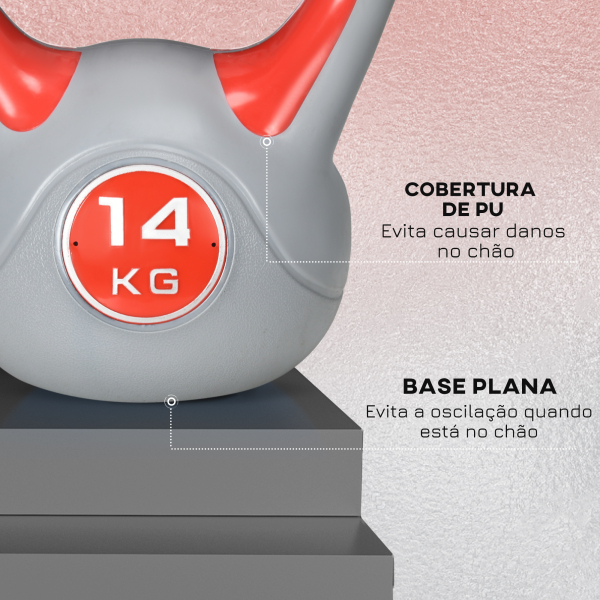 SPORTNOW Kettlebell 14 kg Peso Russo com Revestimento de PU e Enchimento de Areia para Treinamento 26x18x32 cm Vermelho e Cinza - Image 6