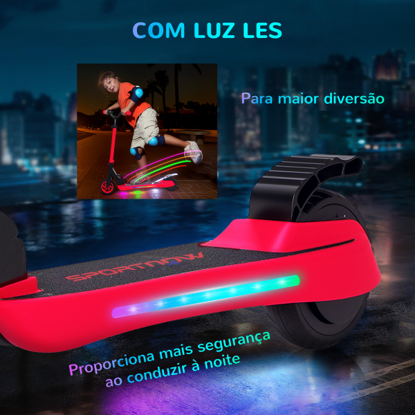 SPORTNOW Trotinete Elétrica Dobrável para Crianças 120 W Autonomia 6 km e Máximo 10 km/h com Travão Luzes LED 74x52x83-87 cm Vermelho - Image 6
