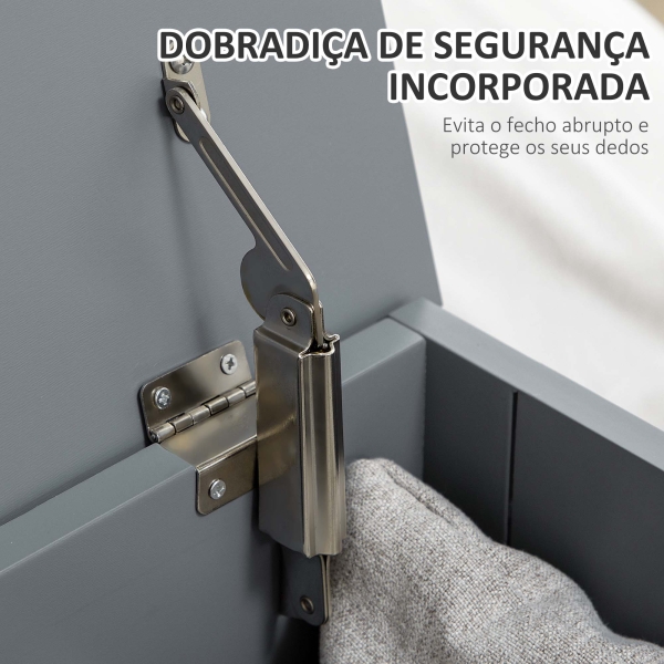 HOMCOM Baú de Armazenamento de Madeira Baú de Arrumação com Dobradiça de Segurança Carga Máxima 20 kg 81x40x46 cm Cinza - Image 5