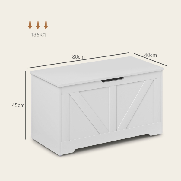 HOMCOM Baú de Armazenamento 100L Baú de Arrumação com Tampa e Dobradiça de Segurança 80x40x45 cm Branco - Image 3