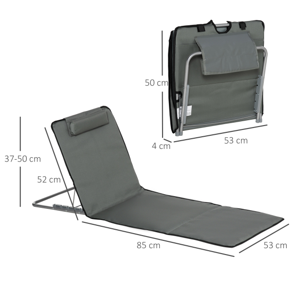 Outsunny Conjunto de 2 Esteiras de Praia Dobráveis 124x53x50cm com Encosto Ajustável e Apoio para a Cabeça Esteira de Praia Tecido Oxford Aço com Bolsa de Transporte Cinza - Image 3