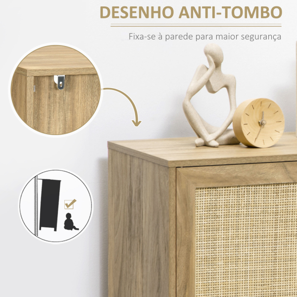 HOMCOM Aparador de Sala de Estar com Porta de Vime e 2 Prateleiras de Armazenamento para Sala de Estar 80x39x70cm Madeira - Image 6