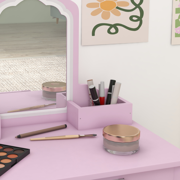 ZONEKIZ Toucador Infantil para Meninas e Meninos Toucador de Maquilhagem com Banco Espelho Gaveta e Caixas de Arrumação Rosa - Image 9