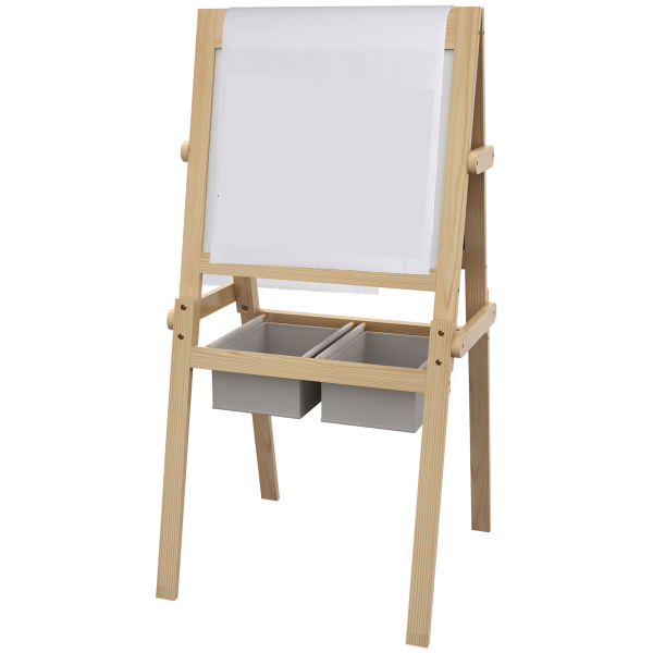 AIYAPLAY Cavalete para Crianças 3 em 1 com Quadro preto e Quadro Branco para Desenhos com Rolo de Papel 58x50,5x109 cm Madeira