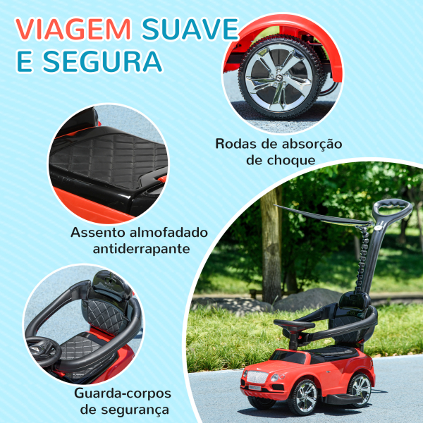 AIYAPLAY Carro Andador 3 em 1 com Licença Bentley Bentayga Carro Andador para Bebés com Guiador e Capô Desmontáveis Vermelho - Image 8