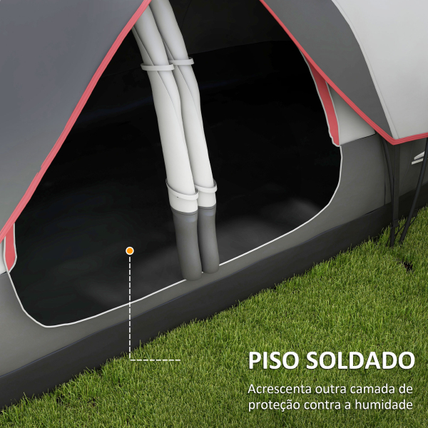 Outsunny Tenda de Campismo Familiar para 6-8 Pessoas Dobrável com 2 Quartos e Bolsa de Transporte Impermeável 450x215x180 cm Cinza - Image 6