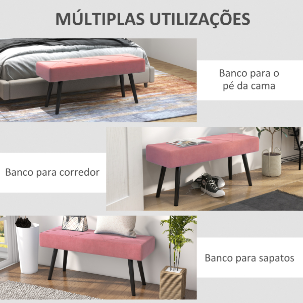 HOMCOM Banco de Pé de Cama Multifuncional e Moderno Banco de Dormitório com Pés de Aço e Assento Acolchoado 100x36x45 cm Rosa - Image 6