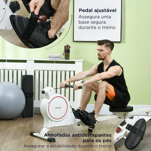 SPORTNOW Máquina de Remo Dobrável com Resistência de 8 Níveis Ecrã LCD e 2 Rodas de Transporte 180x48x60 cm Branco - Image 7