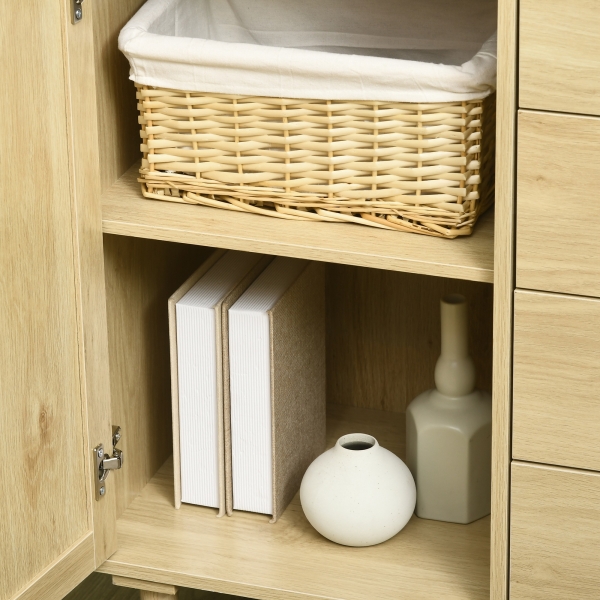 HOMCOM Aparador Sala de Estar Estilo Cannage com Porta de Vime 4 Gavetas e Pés de Madeira de Pinho 80x38x80,5 cm Madeira - Image 9
