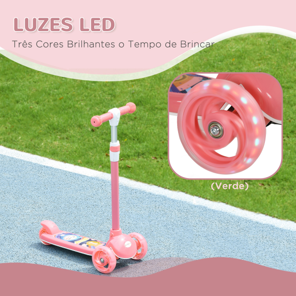 AIYAPLAY Trotinete para Crianças Trotinete com 3 Rodas LED Altura Ajustável Carga 25 kg 52x29x63-76 cm Rosa - Image 6