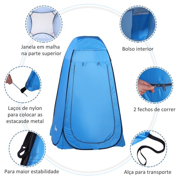 Outsunny Tenda de acampamento multifuncional leve dobrável e estável à prova d'água com sistema POP-UP 120x120x190 cm Azul - Image 5