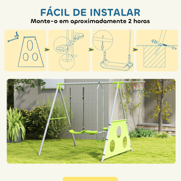 AIYAPLAY Baloiços para Crianças 4 em 1 Baloiços Jardim Exterior com Baloiço Planador Baliza de Futbol e Aro de Basquetebol Verde - Image 6