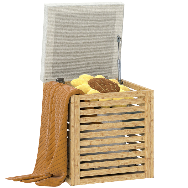 HOMCOM Banco com Armazenamento 57,7L Banco com Arrumação Estofado em Linho Sintético com Estrutura em Bambu 40x40x47 cm Cinza e Madeira - Image 9