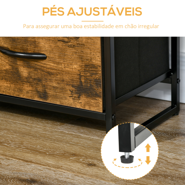 HOMCOM Cómoda com 4 Gavetas de Tecido Dobrável e 2 Prateleiras Abertas Estilo Industrial 84x30x71,4cm Marrom Rústico - Image 6