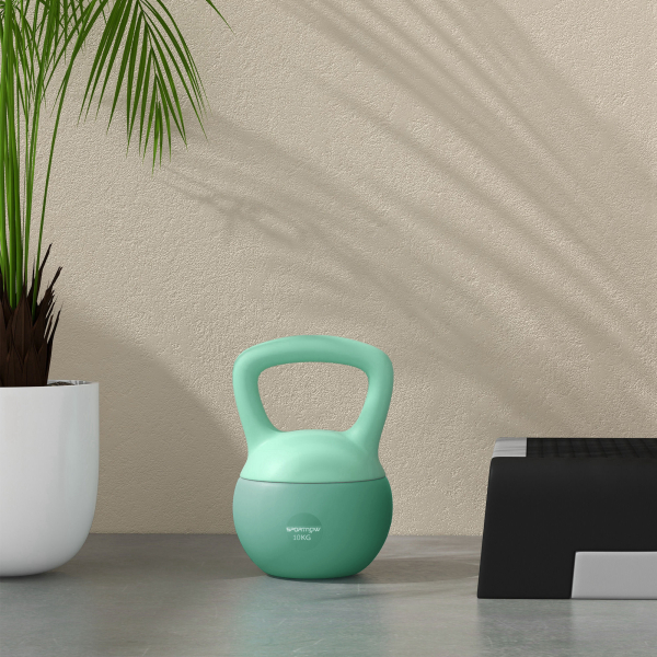 SPORTNOW Kettlebell de 10 kg Pesa Russa Preenchida de Areia Metálica e Alça Antiderrapante para Treino em Casa Ginásio 21x21x30 cm Verde - Image 7