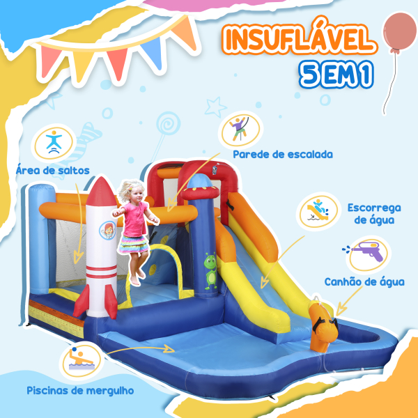 AIYAPLAY Castelo Insuflável com Insuflador 5 em 1 com Escorrega Piscina  Parede de Escalada e Canhão de Água 360x250x195 cm Multicor - Image 4