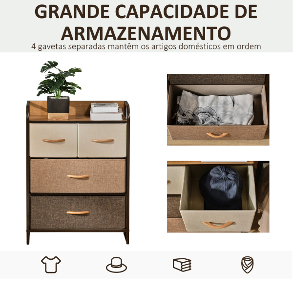 HOMCOM Cómoda de Tecido com 4 Cestos Removíveis e Dobráveis Base Elevada Móvel de Armazenamento 58x29x78,5 cm  Multicor - Image 5