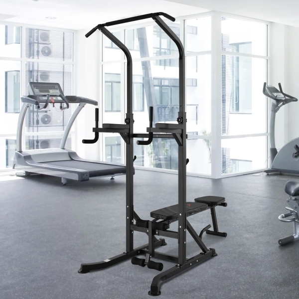 HOMCOM Estação de Musculação Torre de Treinamento Altura Ajustável com Barra de Flexões e Banco Dobrável para Fitness em Casa Academia Carga 150kg 99x178x230cm Preto - Image 8