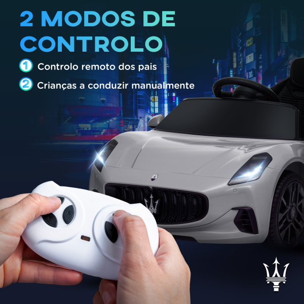 AIYAPLAY Carro Elétrico para Crianças Maserati Gran Turismo Folgore 12V Controlo Remoto Faróis Buzina e Música MP3 98x59x43 cm Cinza - Image 5