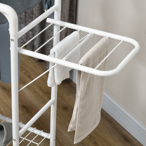 HOMCOM Charriot de Roupa com Rodas com 2 Laterais Dobáveis 2 Trilhos e 2 Prateleiras de Armazenamento 153x43,7x171 cm Branco - Image 7
