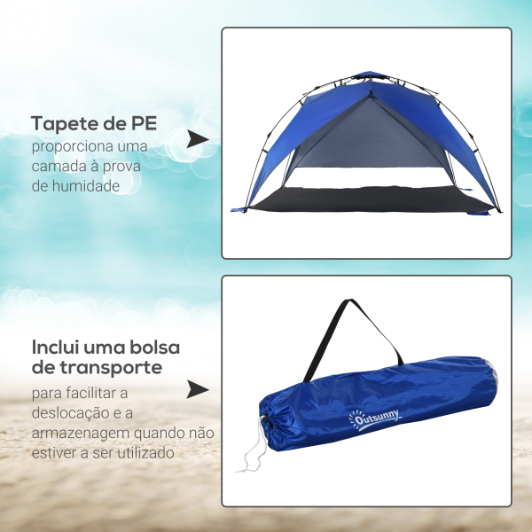 Outsunny Tenda de Praia Dobrável Tenda de Praia com Bolsa de Transporte Impermeável para Parque Campismo 247x247x145 cm Azul - Image 7