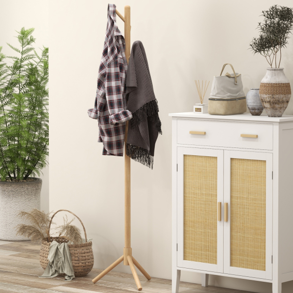 HOMCOM Cabide de Pé de Madeira com 8 Ganchos para Pendurar Roupa e Bolsas Forma de Árvore para Corredor Entrada 40x40x165 cm Natural - Image 2
