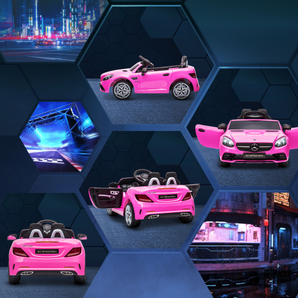 AIYAPLAY Carro Elétrico Mercedes SLC 300 12V para Crianças de 3-6 Anos com Controlo Remoto Faróis LED Buzina Música TF USB e Abertura da Porta 3-5km/h 107x62,5x44cm Rosa - Image 7