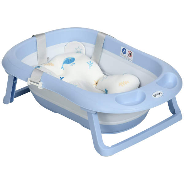ZONEKIZ Banheira para Bebé Recém Nascido Dobrável 40L com Almofada Pés Antiderrapantes e Orifício de Drenagem 83x48x23,5 cm Azul