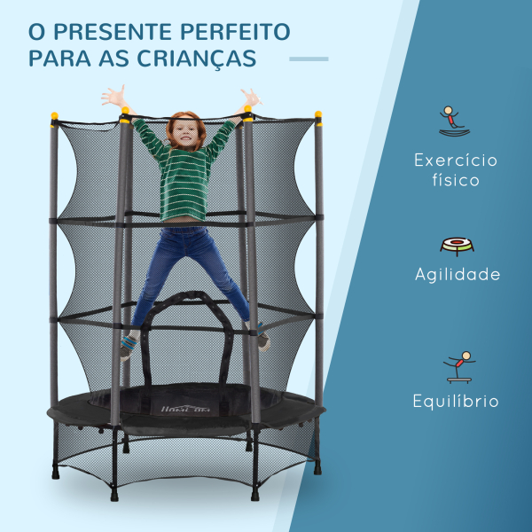 HOMCOM Trampolim para Crianças com Rede de Segurança e Estrutura de Aço para Interiores e Exteriores Carga 50kg Ø140x190 cm Preto - Image 7