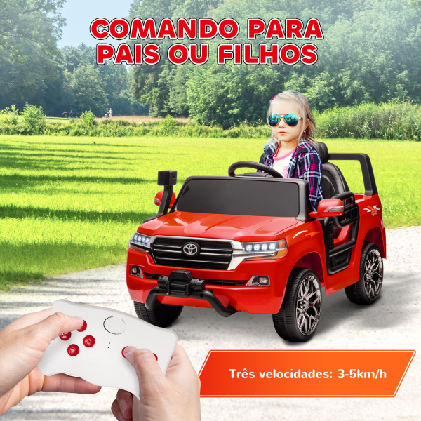 AIYAPLAY Carro Elétrico para Crianças Toyota Land Cruiser 12V com Faróis Buzina Arranque Lento e Música MP3 107x65x55,5 cm Vermelho - Image 5