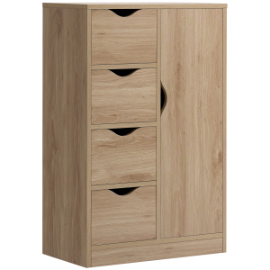 HOMCOM Armário de Sala de Estar Aparador Auxiliar com 4 Gavetas 1 Armário e Prateleira Inferior Móvel de Armazenamento Múltiuso para Dormitórios Sala de Jantar 54x29x83cm Carvalho