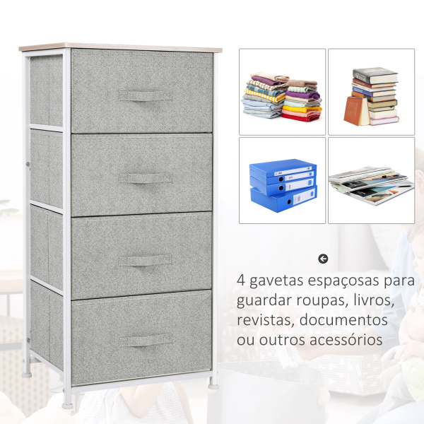 HOMCOM Cómoda Organizador com 4 Gavetas de tecido para sala de estar quarto 45x30x92cm - Image 4