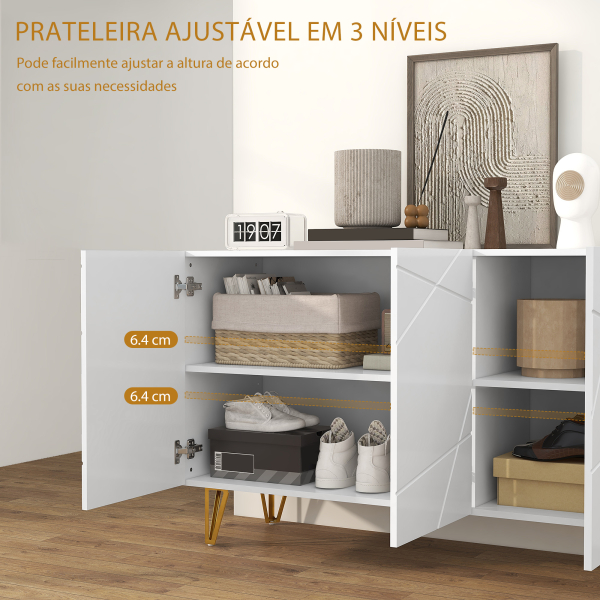 HOMCOM Aparador para Sala Aparador de Entrada com 3 Portas e Prateleiras Ajustáveis para Cozinha Sala 120x40x75 cm Branco Brilhante - Image 6