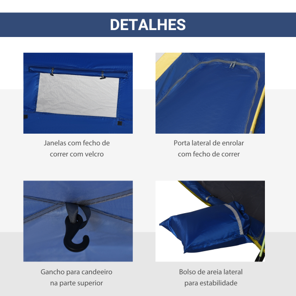 Outsunny Tenda de Praia Dobrável Tenda de Campismo Pop-up para 1-2 Pessoas com Bolsa de Transporte 220x173x120 cm Azul Escuro - Image 5