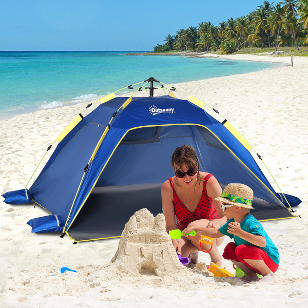 Outsunny Tenda de Praia Dobrável Tenda de Campismo Pop-up para 1-2 Pessoas com Bolsa de Transporte 220x173x120 cm Azul Escuro - Image 2