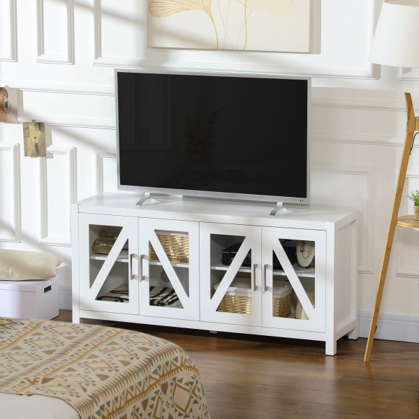 HOMCOM Móvel de TV para Televisores de até 58" com 4 Portas de Vidro Temperado e Prateleiras Ajustáveis 130x35x60 cm Branco - Image 8