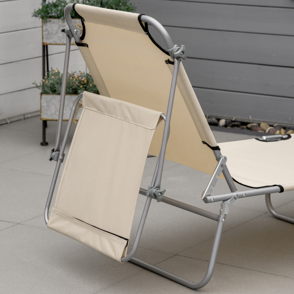 Outsunny Espreguiçadeira de Jardim Dobrável com Toldo Removível e Ajustável  e Encosto Ajustável 187x58x36 cm Bege - Image 8