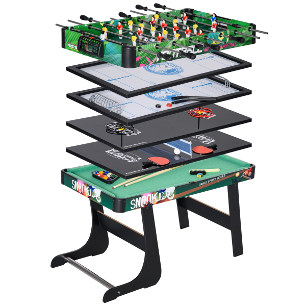 HOMCOM Mesa de Jogos 6 em 1 Dobrável Bilhar Matraquilho Ping Pong Lançamento de Anéis Hóquei no Gelo e Air Hóquei 118x104x71cm Multicor