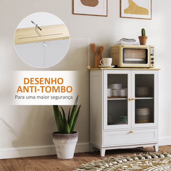 HOMCOM Aparador Sala de Estar com 2 Portas de Vidro Temperado Gaveta e Prateleira Ajustável 68x35x85 cm Branco - Image 7