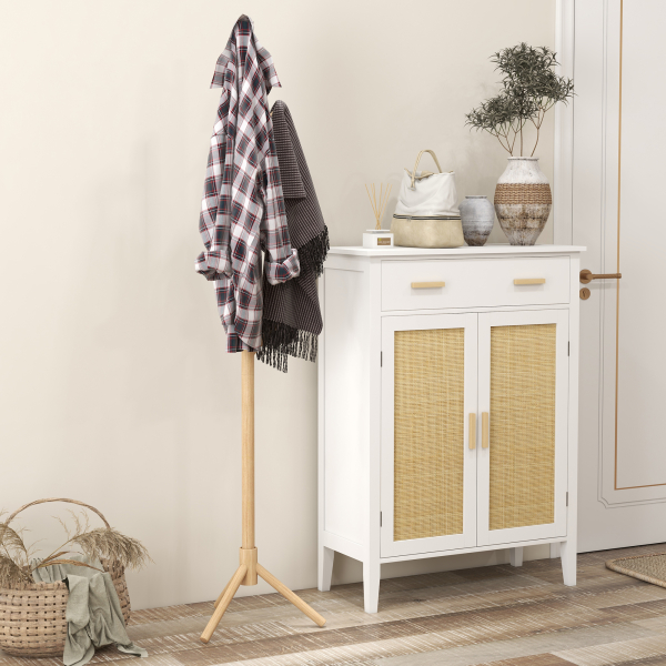 HOMCOM Cabide de Pé de Madeira com 8 Ganchos para Pendurar Roupa e Bolsas Forma de Árvore para Corredor Entrada 40x40x165 cm Natural - Image 7