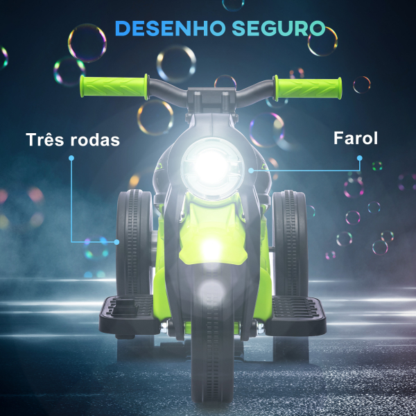 AIYAPLAY Mota Elétrica para Crianças Mota a Bateria 6V com Função de Bolhas Farol Música Motocicleta para Crianças com Velocidade 3km/h Carga 30 kg Verde - Image 5