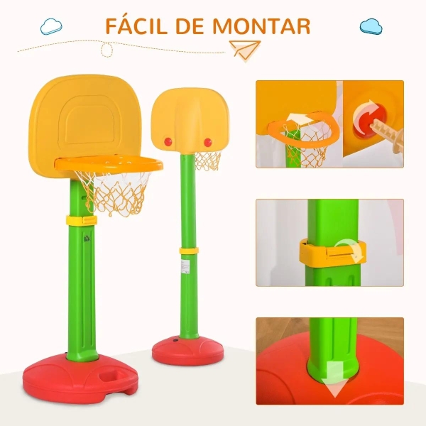 HOMCOM Tabela de Basquetebol Infantil para Crianças acima de 3 anos Altura Ajustável 2 Bolas e Inflador 52,5x44x120-160cm Amarelo Verde Vermelho - Image 8