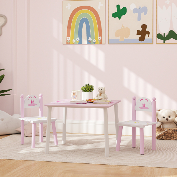 AIYAPLAY Mesa e Cadeiras para Crianças Conjunto de 3 Peças com Mesa Cadeiras Infantil Estilo Princesa pRosa e Branco - Image 2