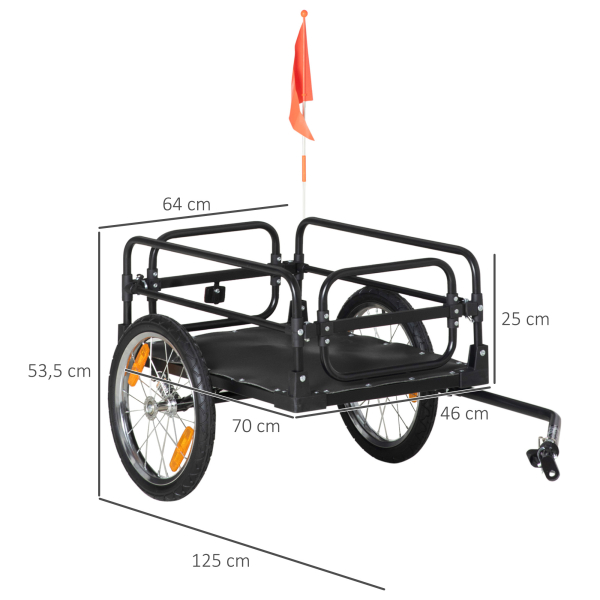 HOMCOM Reboque de Carga para Bicicletas com 2 Rodas Refletores e Bandeira Capacidade de 70L Carga 40 kg 125x64x53,5 cm Preto - Image 3